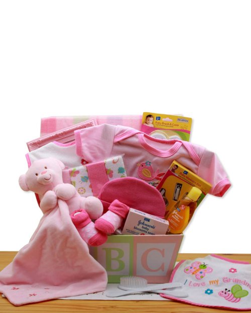Easy as ABC New Baby Gift Basket - Pink
