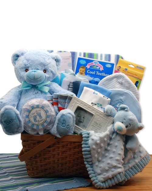My First Teddy Bear New Baby Gift Basket - Blue