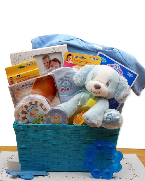 Puppy Love New Baby Gift Basket - Blue