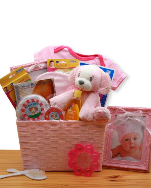Puppy Love New Baby Gift Basket - Pink